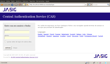 Imagem do browser exibindo a aplicação de login do CAS